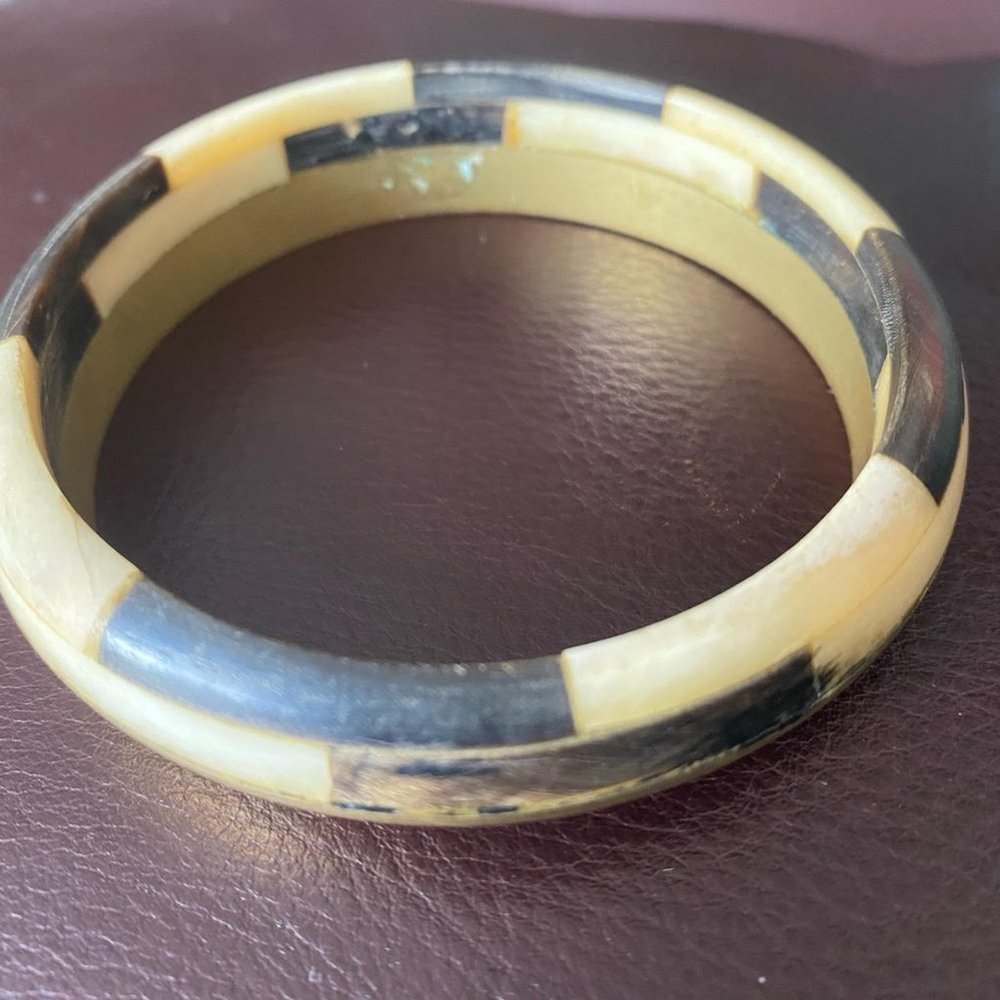 VINTAGE COPPER ,HORN, BONE BANGLE BRACELET
